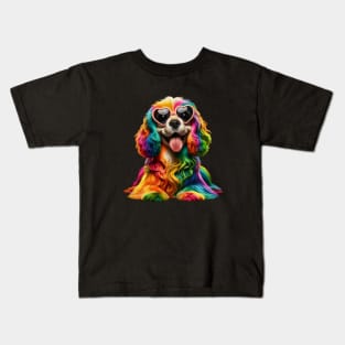 Rainbow Cute Dog Wearing Glasses Heart Puppy Love Dog Funny Kids T-Shirt